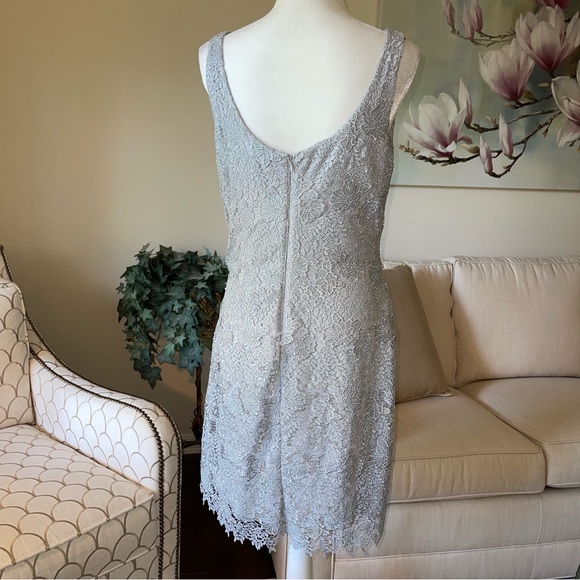 Lauren Ralph Lauren Metallic Silver Gray Lace Sheath Dress - Picture 3 of 16